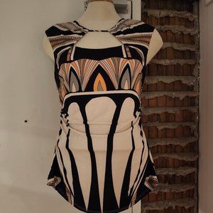 Frank Lyman Top Ruched Cut Out Geometric Lined Top Size 10 12